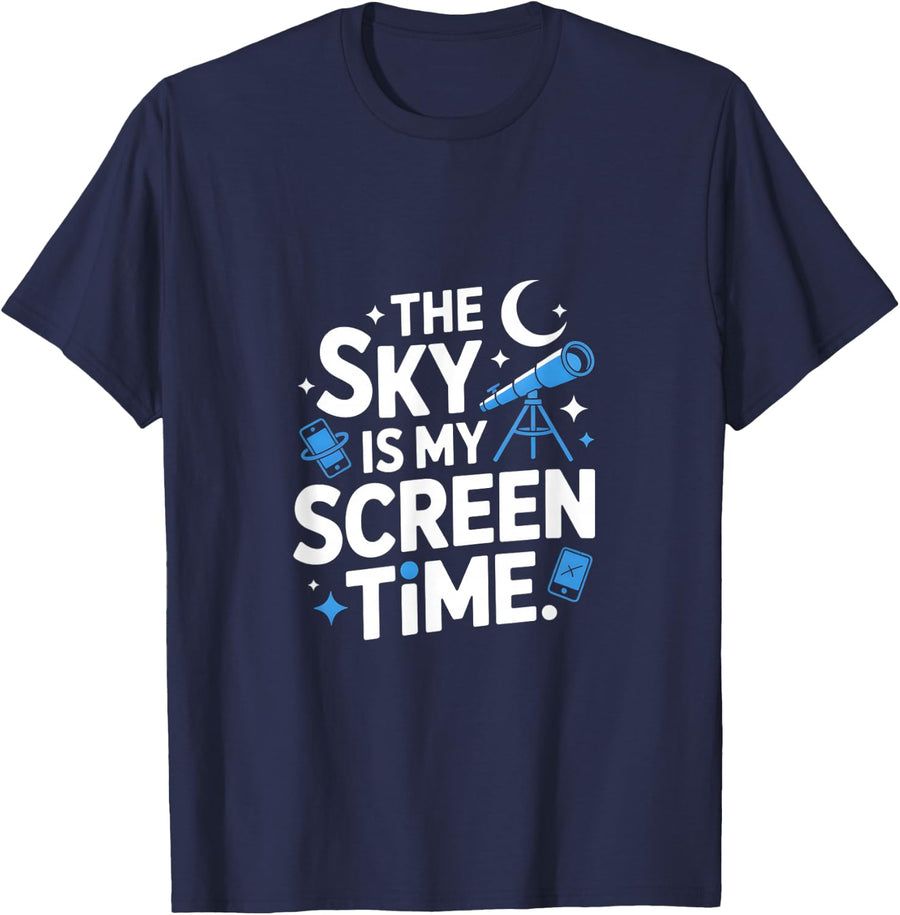 The Sky is My Screen Astronomy Telescope T-Shirt - Navy Blue