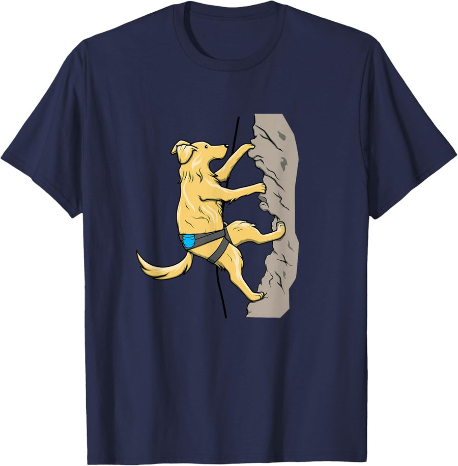 Adventurous Dog Rock Climbing Graphic | Outdoor Boulder T-Shirt - Navy Blue