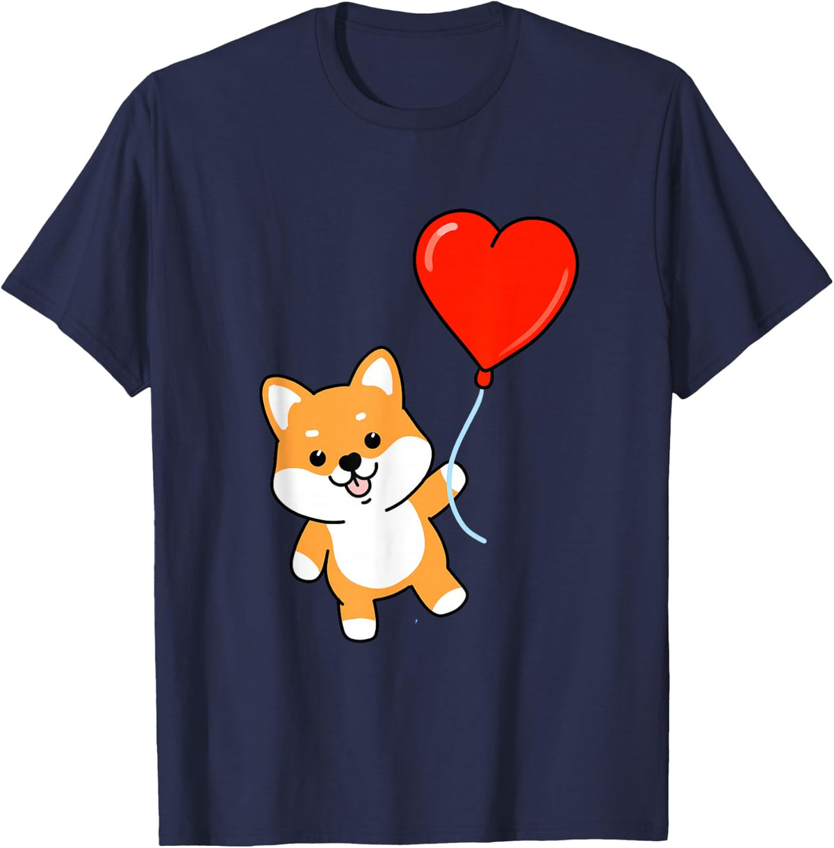 Shiba Inu With Heart Balloon Valentines Day Shiba Inu T-Shirt - Navy Blue