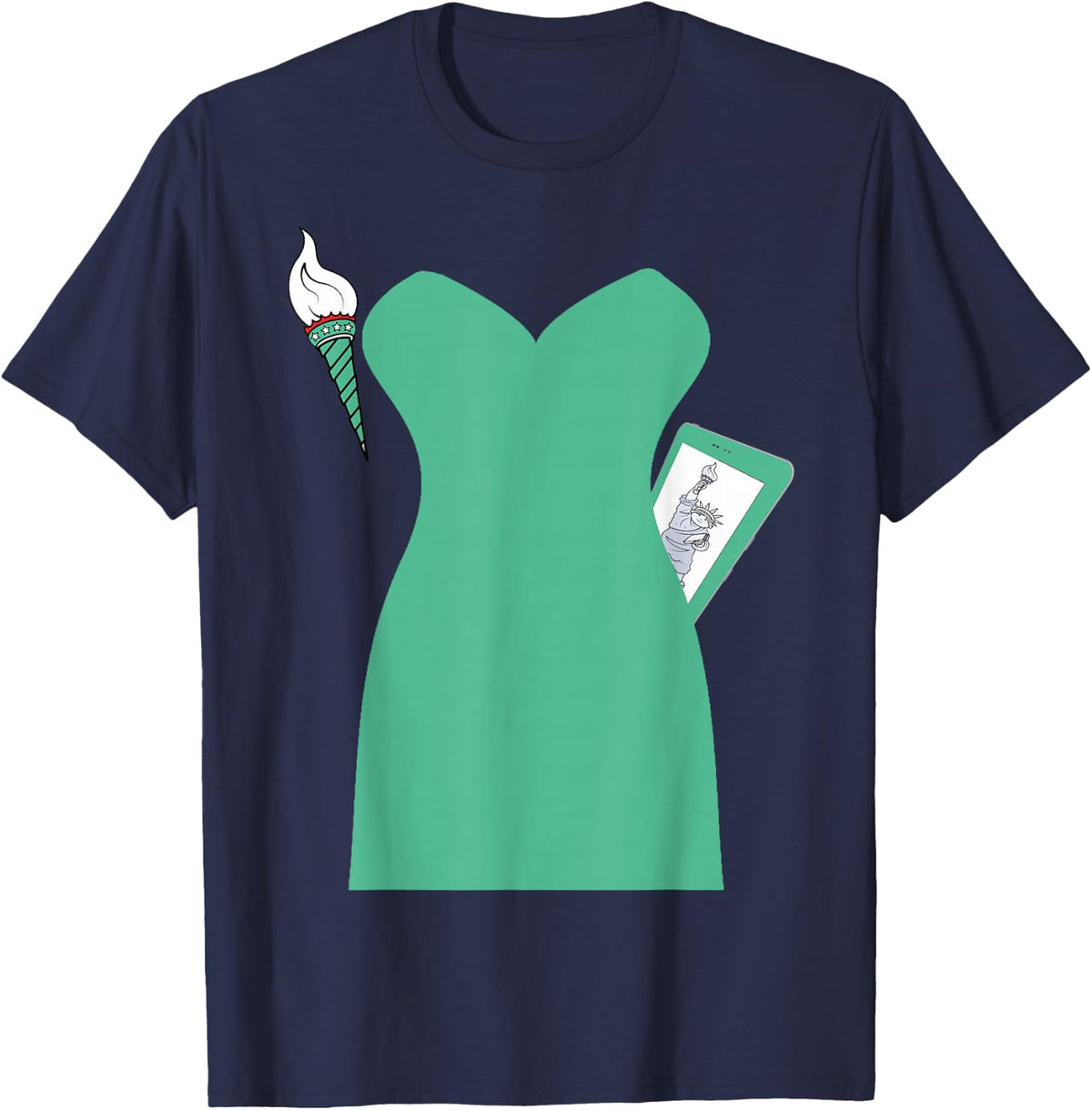 Statue Of Liberty 4th Of July Patriotic Costume Women Kids Men T-Shirt - Navy Blue