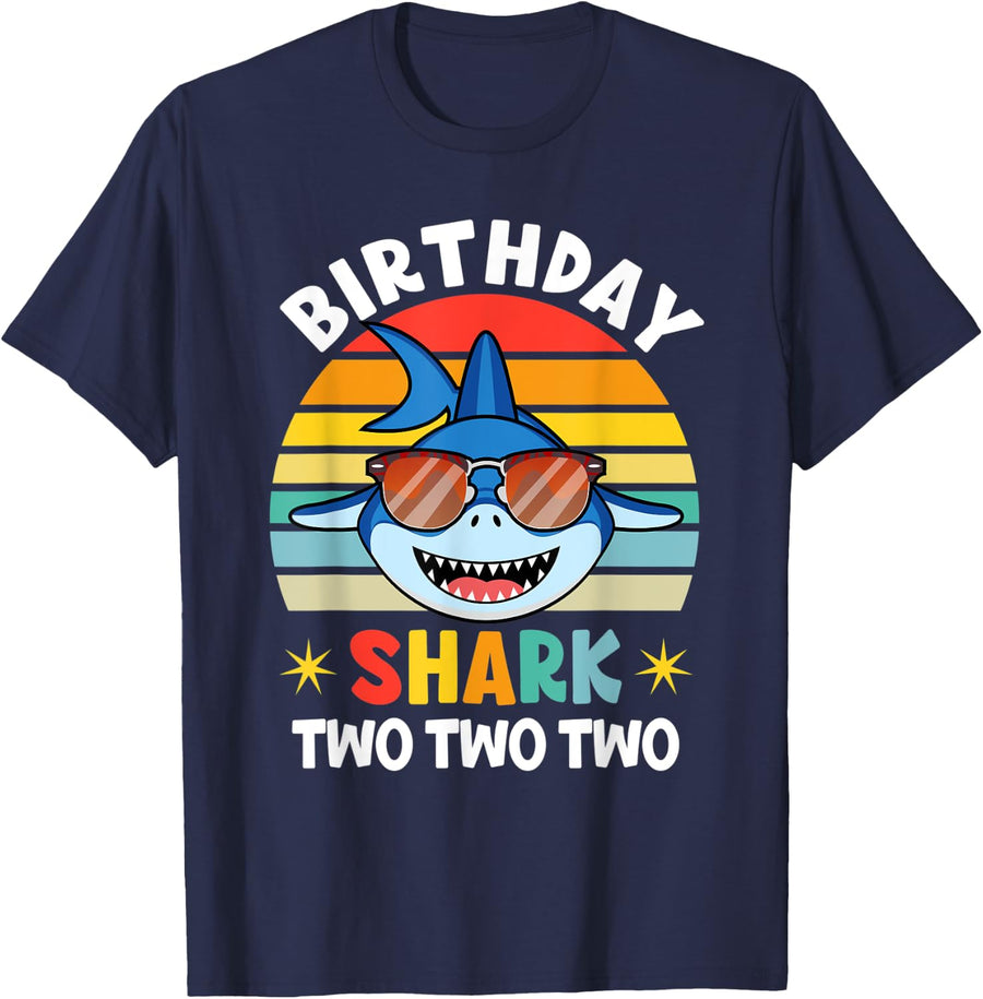 Shark Birthday Two Years Old 2nd Birthday Matching Family T-Shirt - Navy Blue