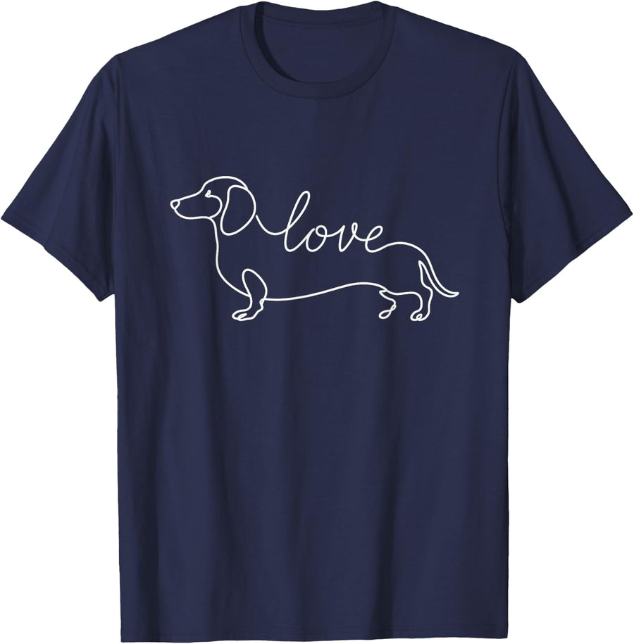 Dachshund Drawing Love Design T-Shirt - Navy Blue