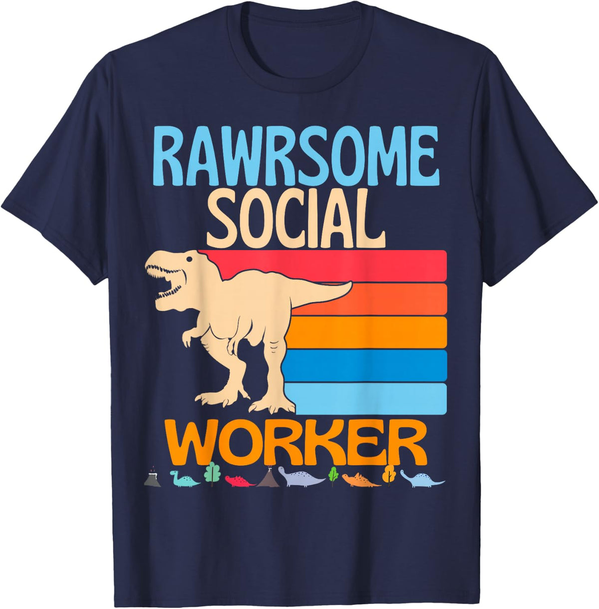 Awesome Social Worker Dinosaur Social Work Healthcare T-Shirt - Navy Blue