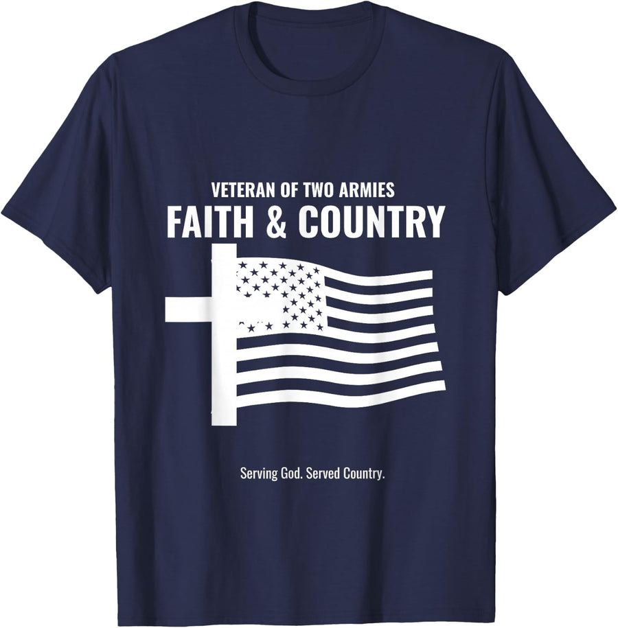 Christian Veteran Faith and Country Military Scripture Gift T-Shirt - Navy Blue