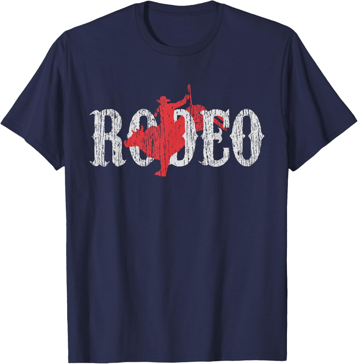 Bull Riding Rodeo Western Country Cowboy T-Shirt - Navy Blue