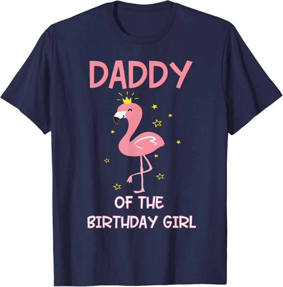 Daddy 1st First Birthday Matching Family Flamingo Party T-Shirt - Navy Blue