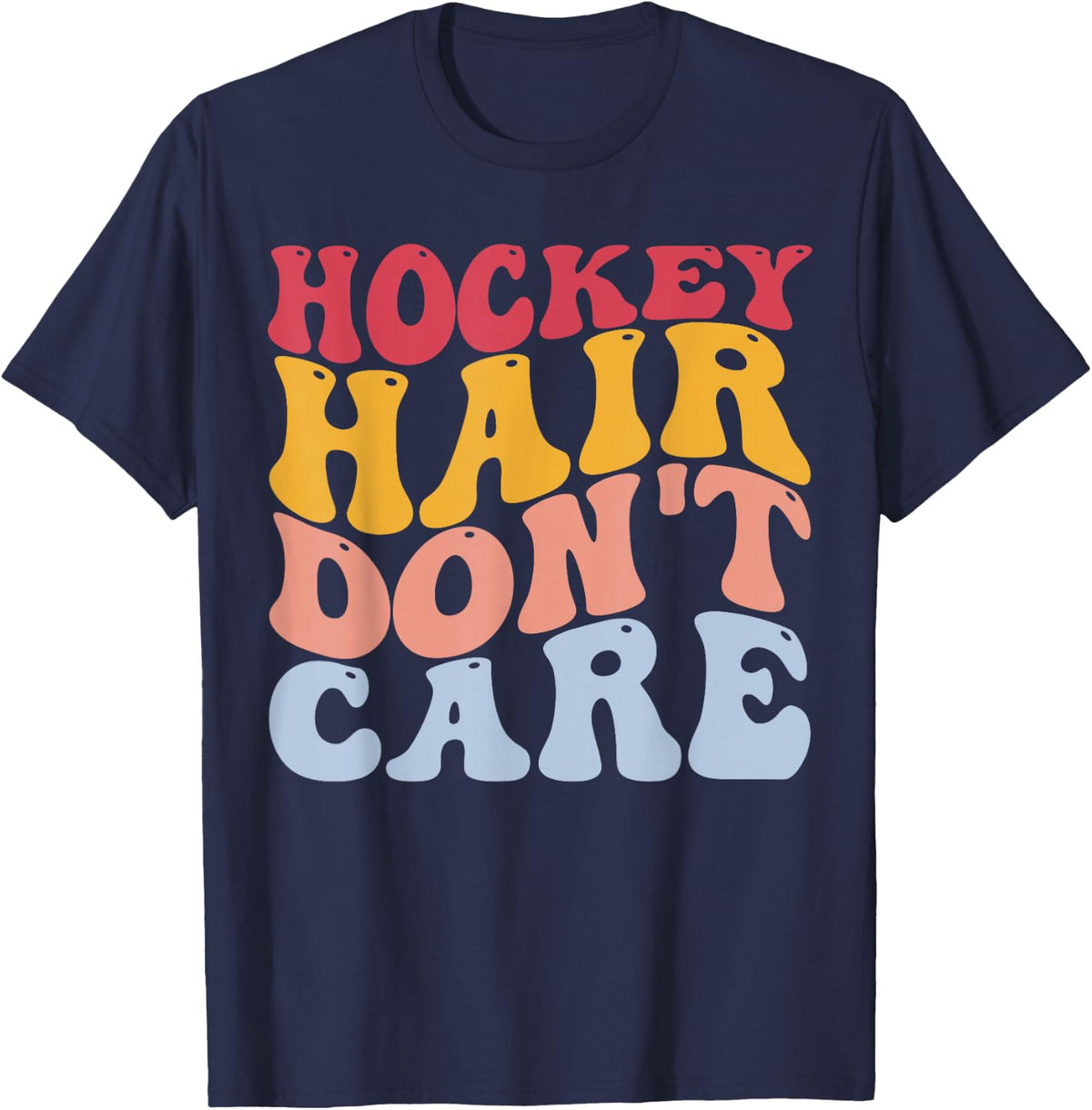 Hockey Hair Don't Care Ice Hockey Player T-Shirt - Navy Blue