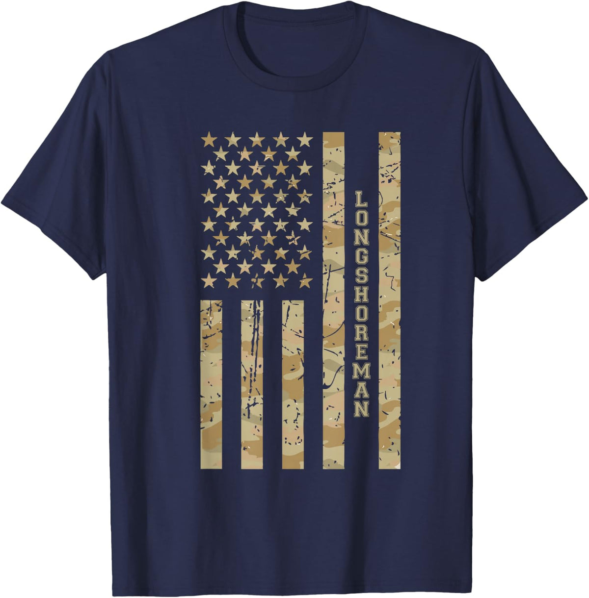 Longshoreman Dock Worker Union Worker Desert Camo Distressed T-Shirt - Navy Blue