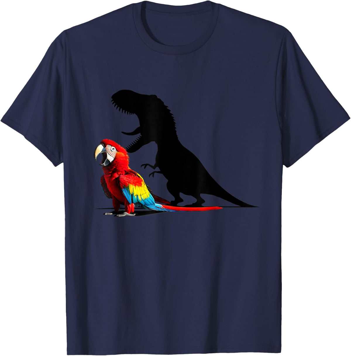 Funny Screaming Scarlet Macaw Parrot T-Rex Dinosaur Meme T-Shirt - Navy Blue