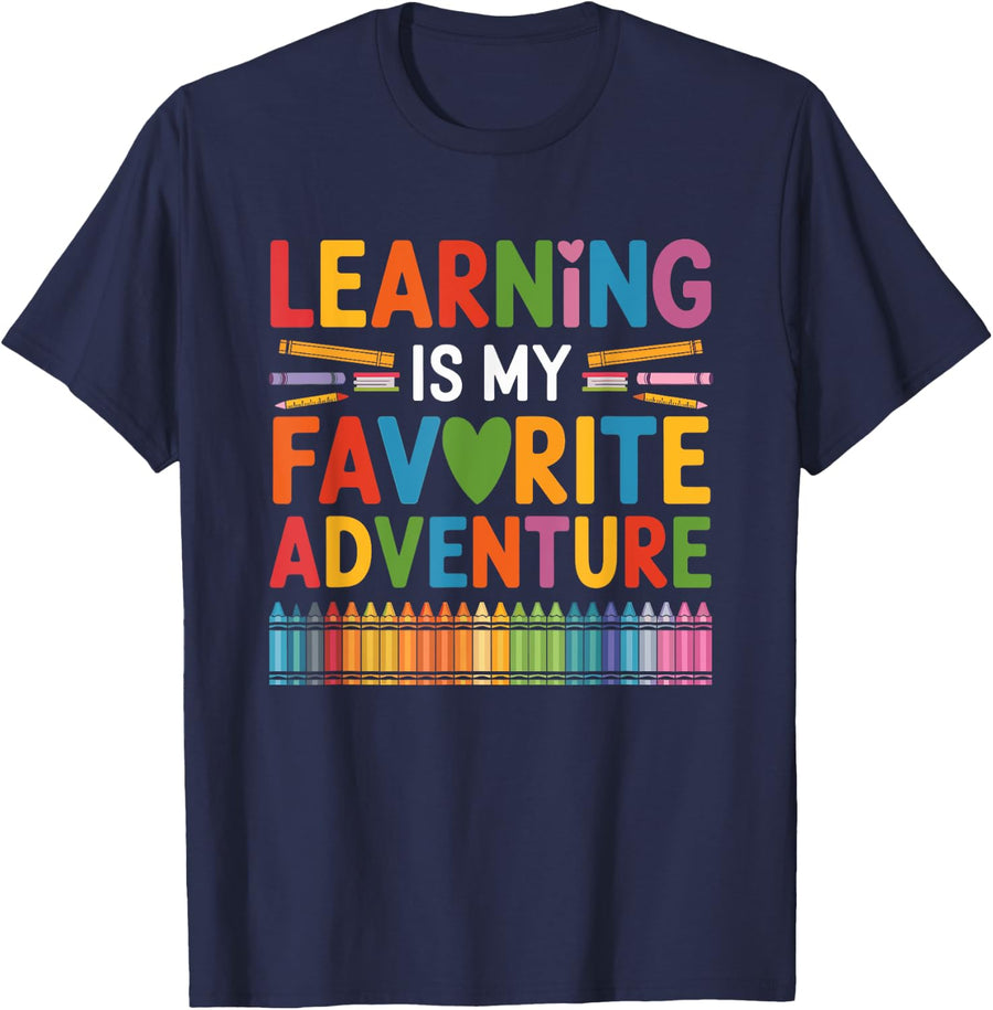 Learning Is My Favorite Adventure Back To School Students T-Shirt - Navy Blue