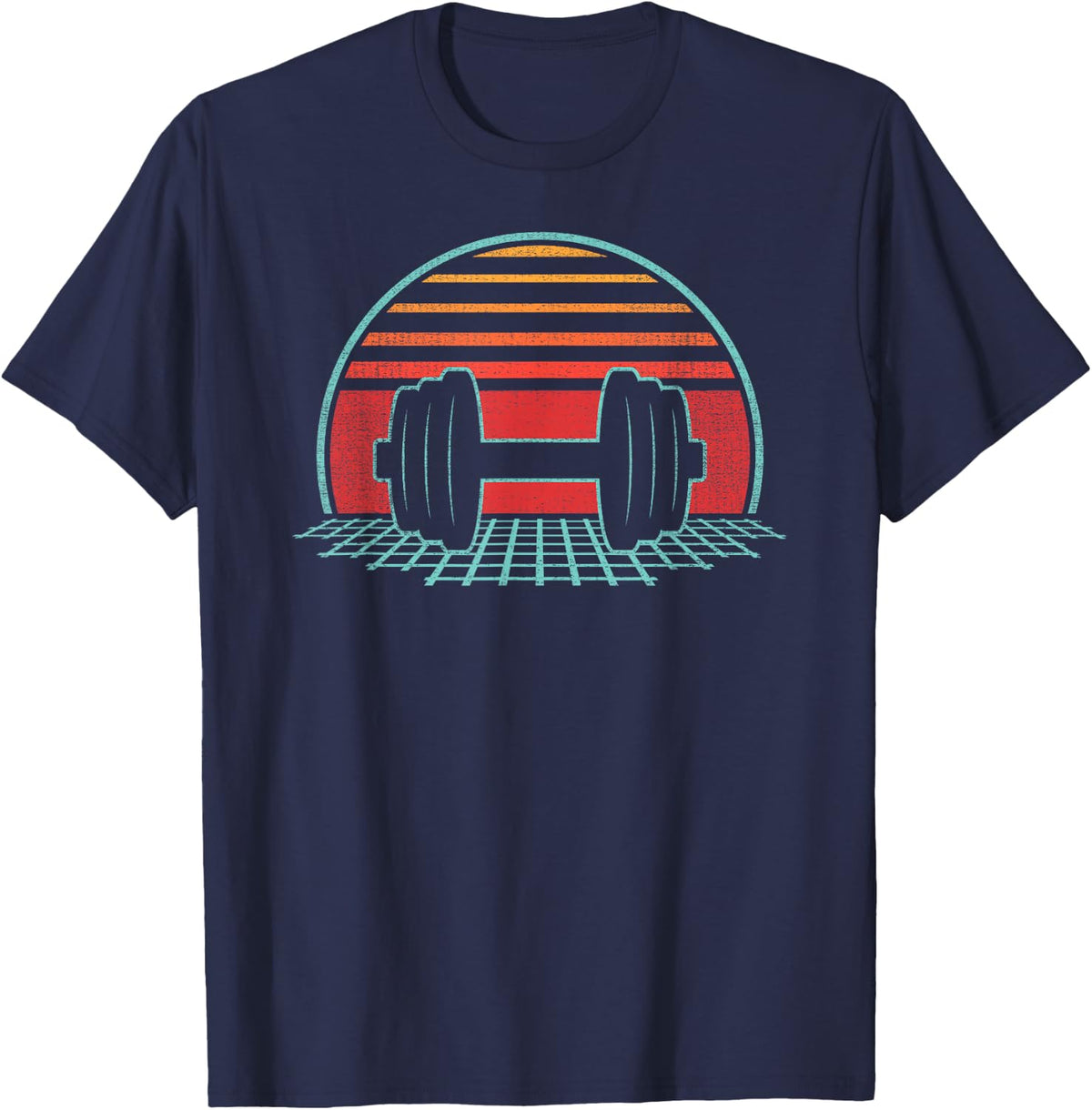Weight Lifting Dumbbell Workout Retro Strongman Powerlifting T-Shirt - Navy Blue