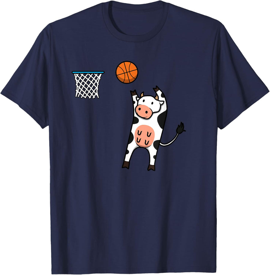 Basketball Cow Cute Farm Animal Ball Sports T-Shirt - Navy Blue