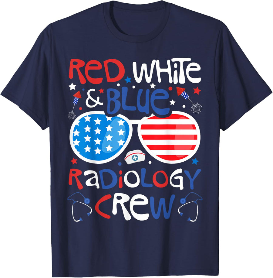 4th of July Red White & Blue Radiology Nurse Crew Patriotic Women Kids Men T-Shirt - Navy Blue