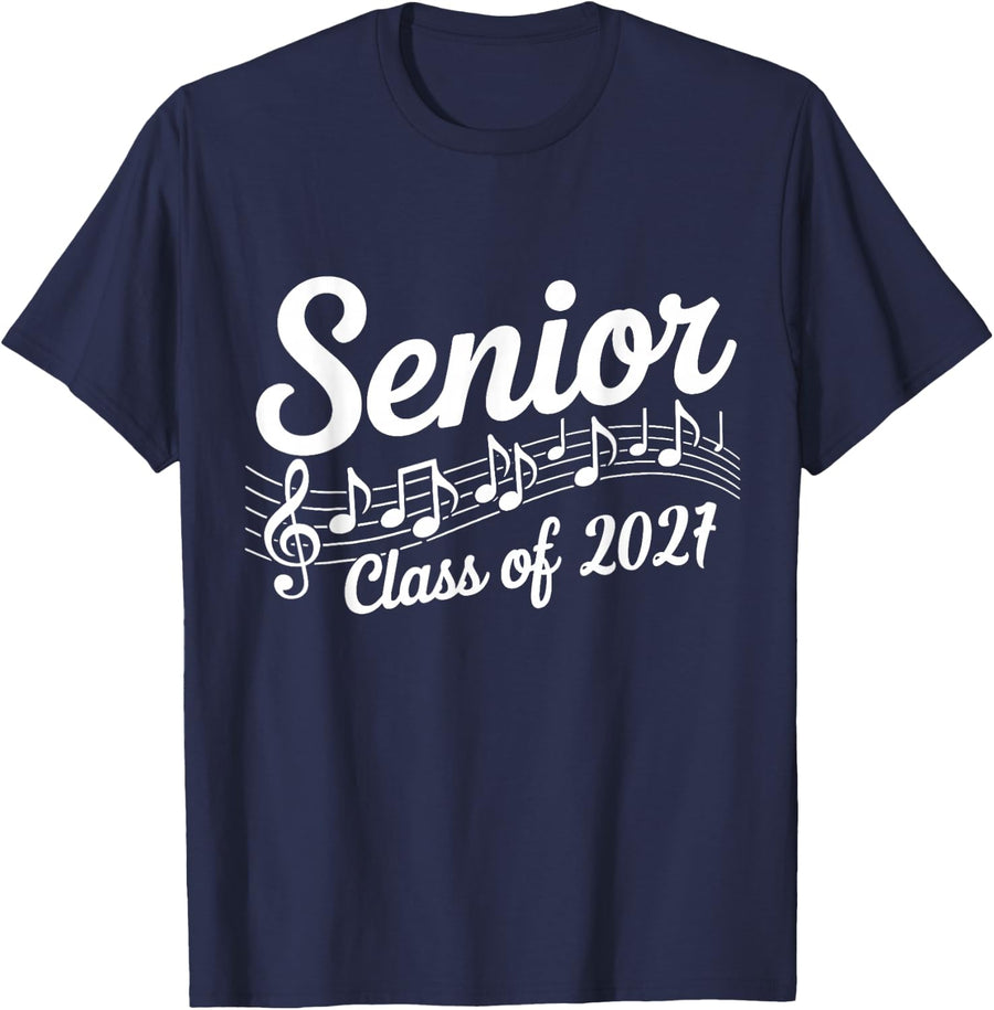 2027 Senior Choir Band Orchestra Class of 2027 Music Notes T-Shirt - Navy Blue
