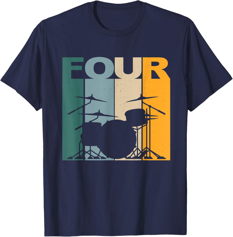 4 Year Old Shirt 4th Birthday Boy Drummer Drums Drumming T-Shirt - Navy Blue