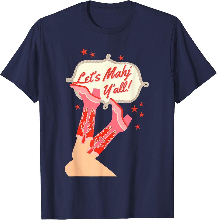 Let's mahj Y'all Cowgirl Mahjong T-Shirt - Navy Blue
