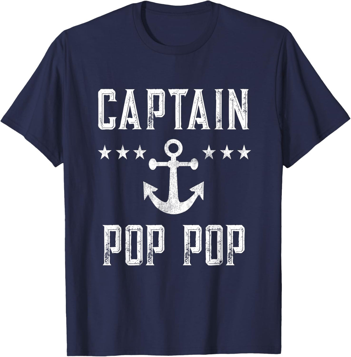 Personalized Captain Pop Pop Boating Retro Boat Anchor T-Shirt - Navy Blue