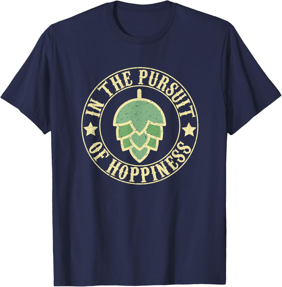 In The Pursuit of Hoppiness Home Craft Beer IPA Brew Gift T-Shirt - Navy Blue