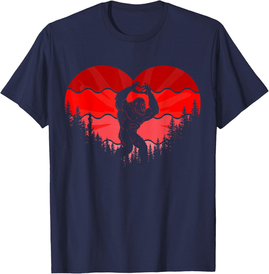 Bigfoot Heart Valentine's Day Boys Girls Kids Love Sasquatch T-Shirt - Navy Blue