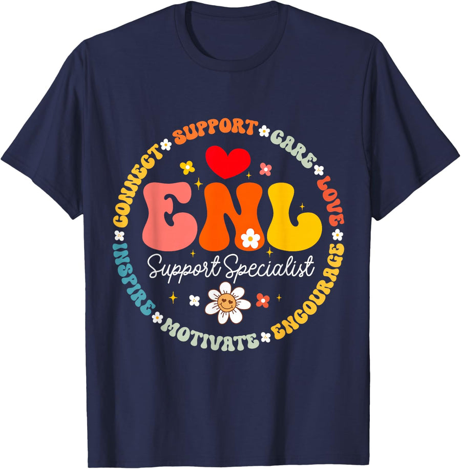 ENL Support Specialist L Teacher English Language Squad Crew T-Shirt - Navy Blue