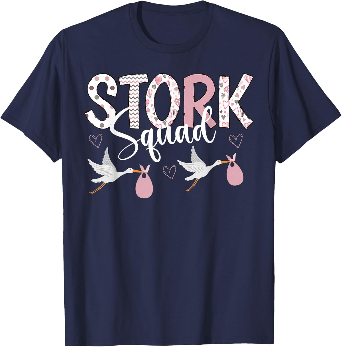 Valentines Stork Squad L&D Mother Baby Unit NICU Nurse Squad T-Shirt - Navy Blue