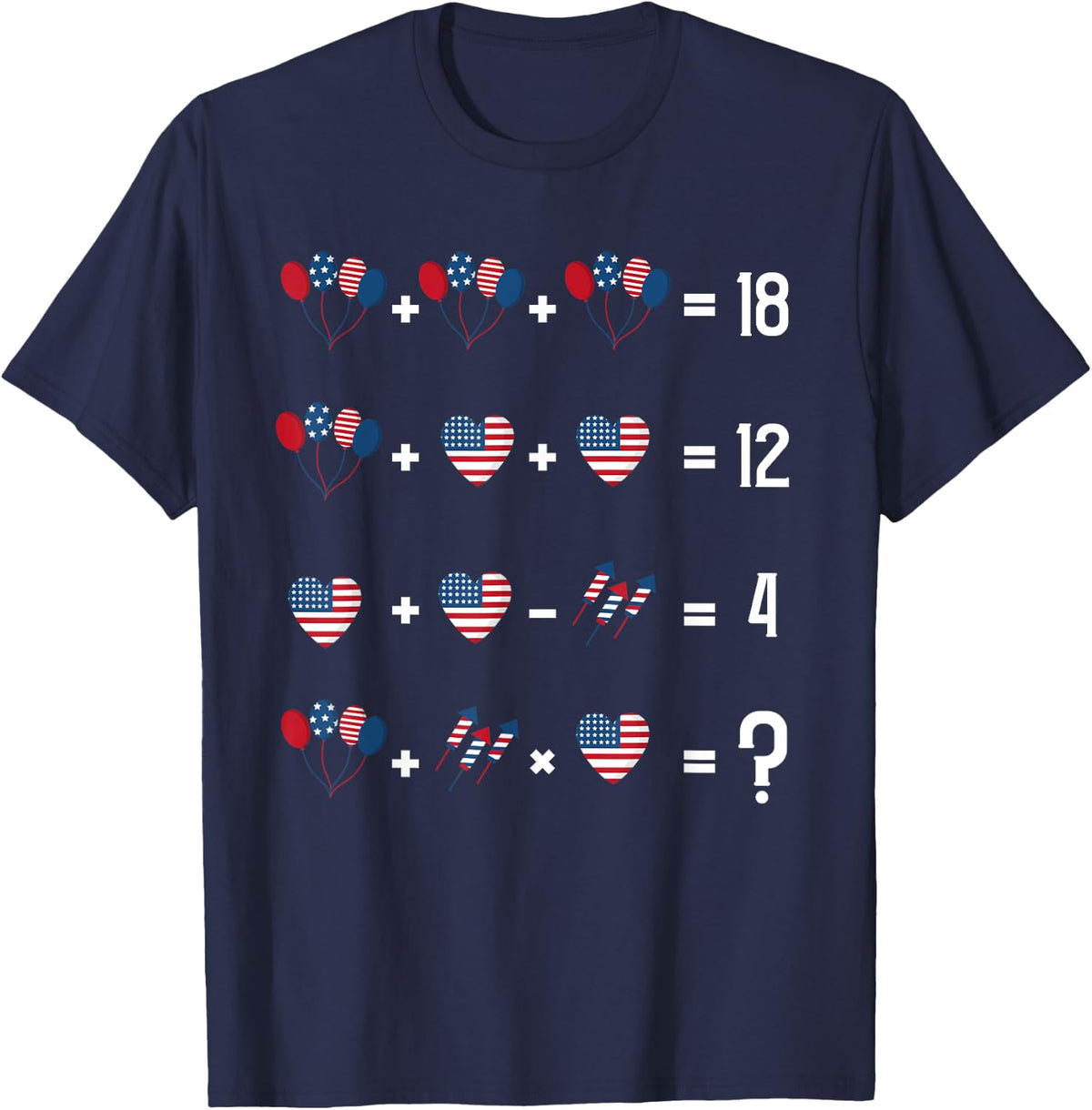 Math Equation 4th OF July American Flag Memorial Day Teacher T-Shirt - Navy Blue