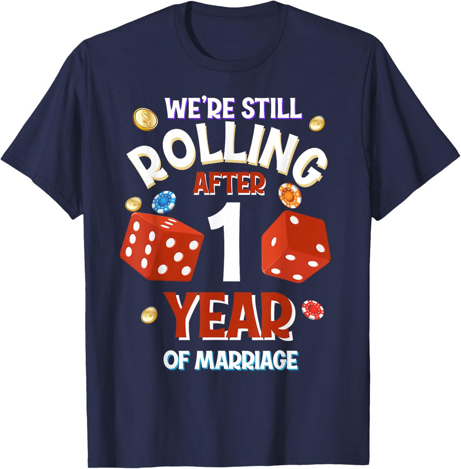 1 Years of Marriage Tee 1st Las Vegas Wedding Anniversary T-Shirt - Navy Blue