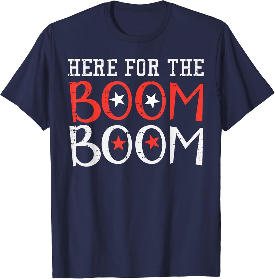 Here For The Boom Boom 4th Of July Fireworks Men Women Kids T-Shirt - Navy Blue