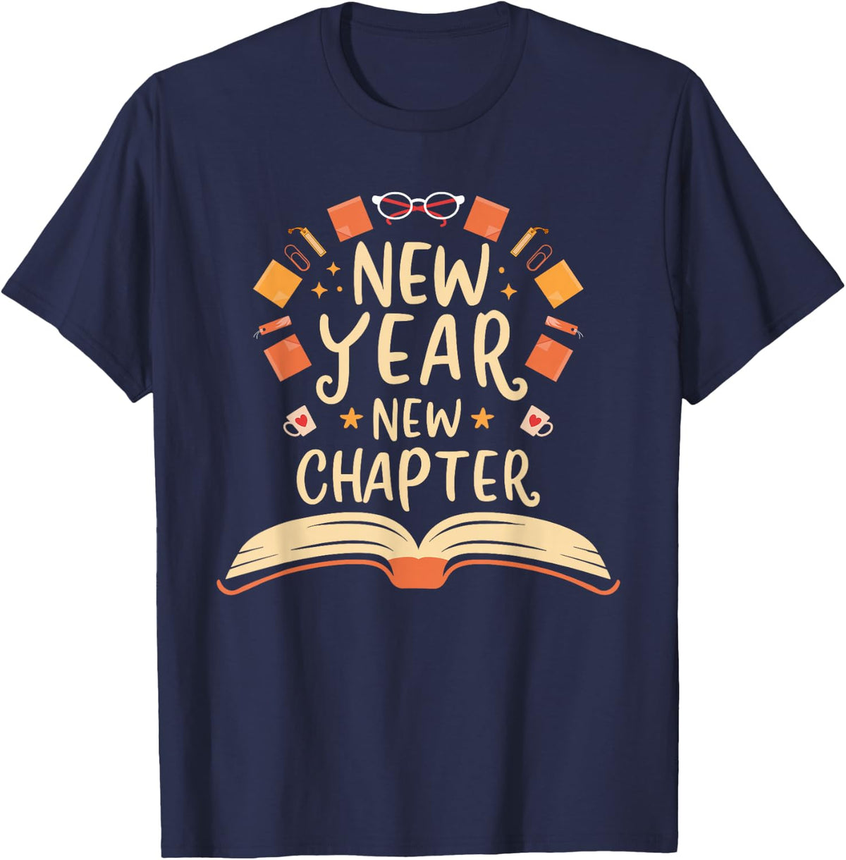 New Year New Chapter Happy New Year 2024 Book Lover T-Shirt - Navy Blue