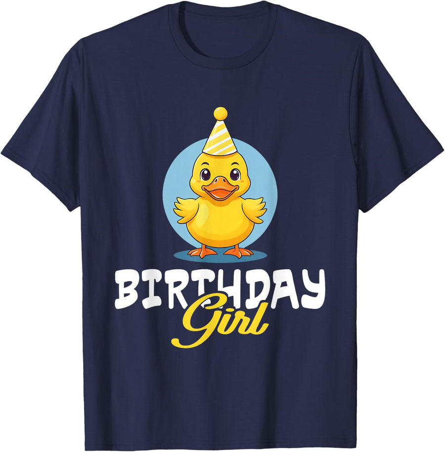 Birthday Girl Rubber Duck Lovers Bday Duck Party Girls Kids T-Shirt - Navy Blue