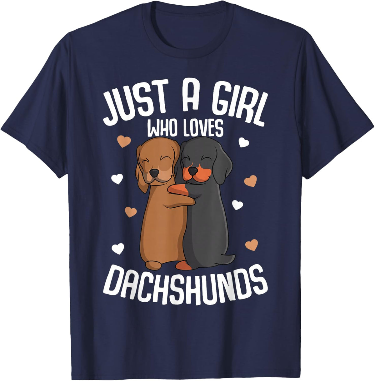 Just a Girl Who Loves Dachshunds Tee Weiner Dog Lover T-Shirt for Women Girls - Navy Blue