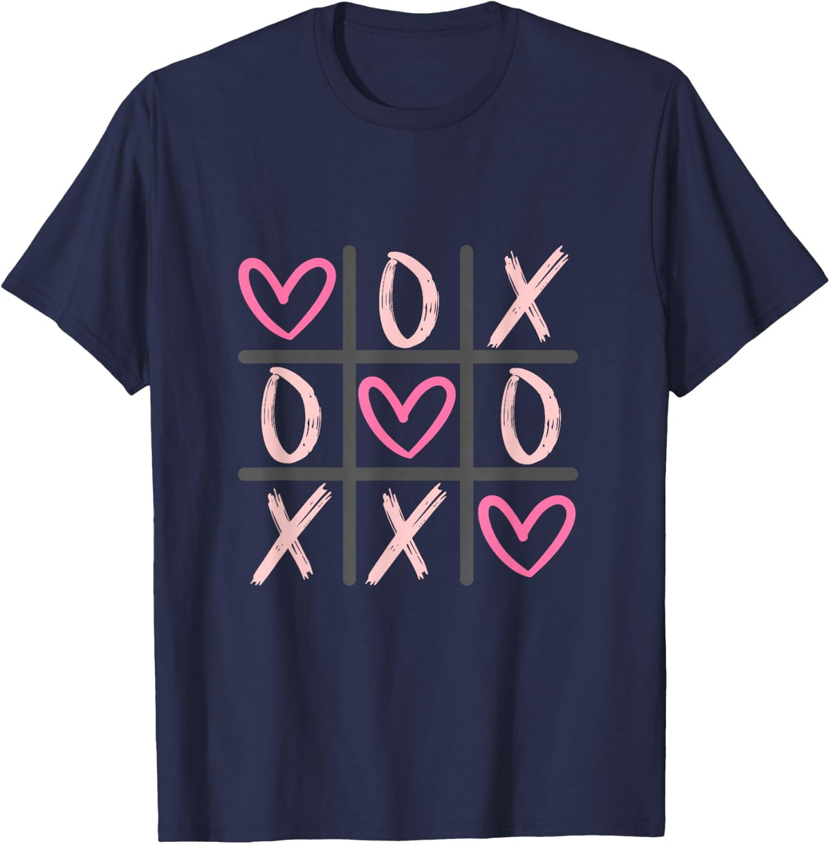 Hearts XOXO Tic-Tac-Toe Valentines for kids woman and men T-Shirt - Navy Blue