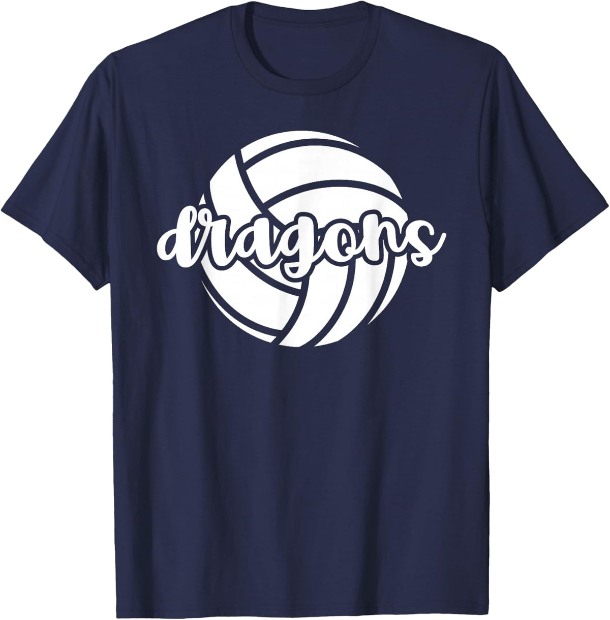 Dragons Volleyball Team Mascot School Spirit Game Night T-Shirt - Navy Blue