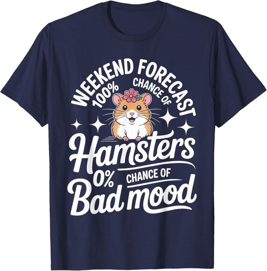 Funny Hamster Weekend Forecast 100% Chance of Hamsters T-Shirt - Navy Blue