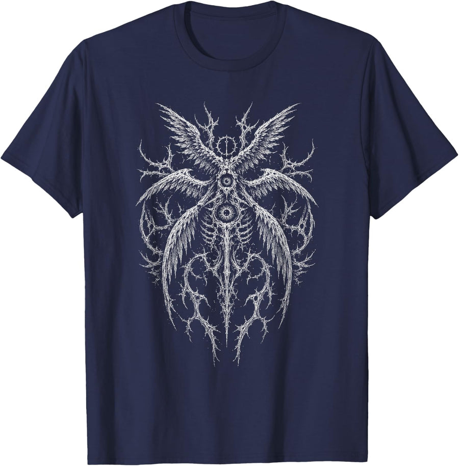 Ribcage Seraphim Seeing Eye Enoch Goth Grunge Occult Alt T-Shirt - Navy Blue