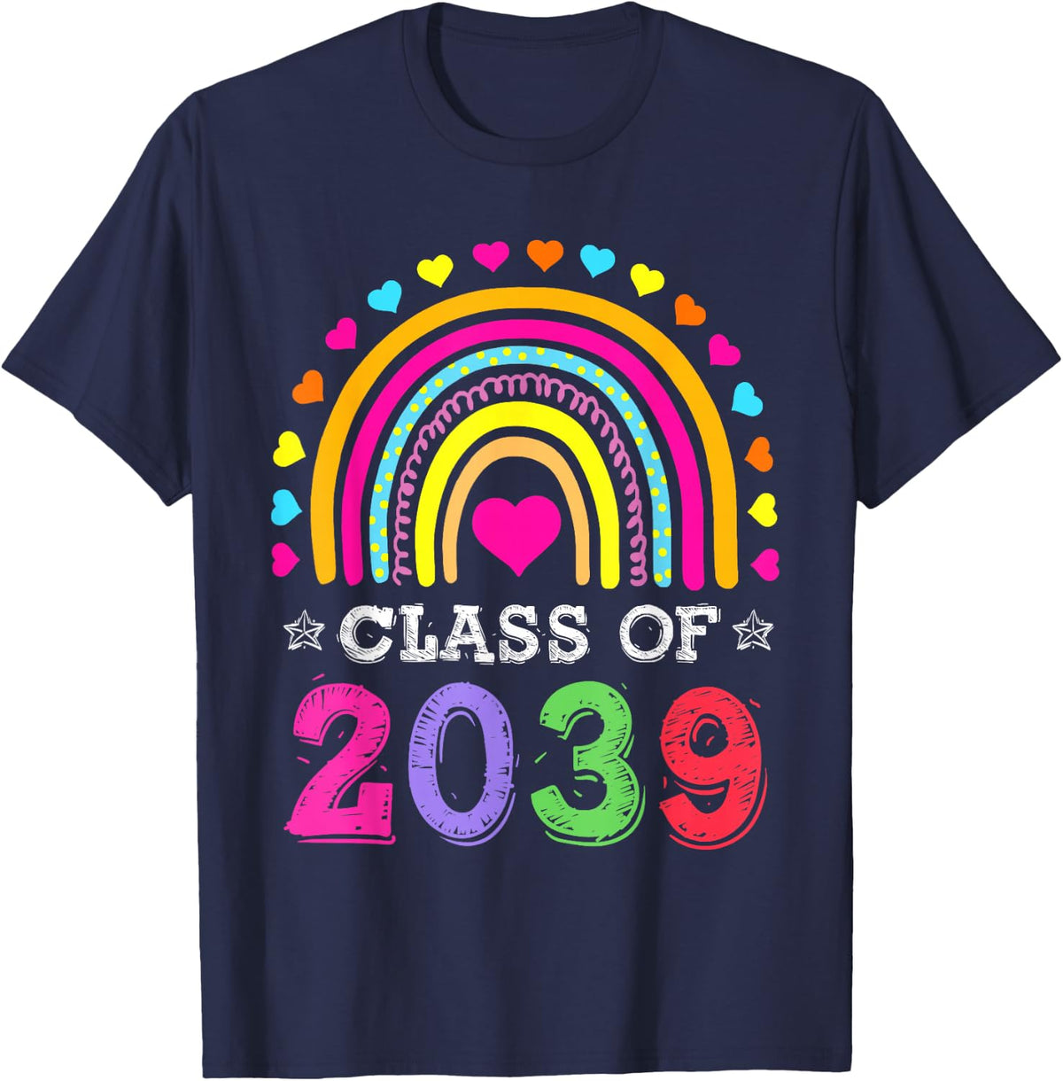 Class Of 2039 Shirt Kids Graduation Pre-K Graduate Rainbow T-Shirt - Navy Blue