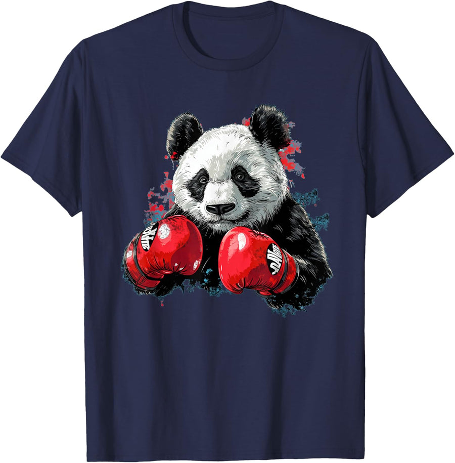 Sport boxing panda costume with boxing gloves T-Shirt - Navy Blue