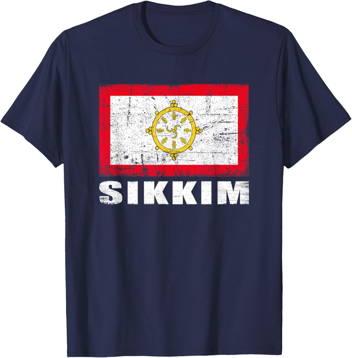 Sikkim Flag Design Grunge Country Flag Sikkim T-Shirt - Navy Blue