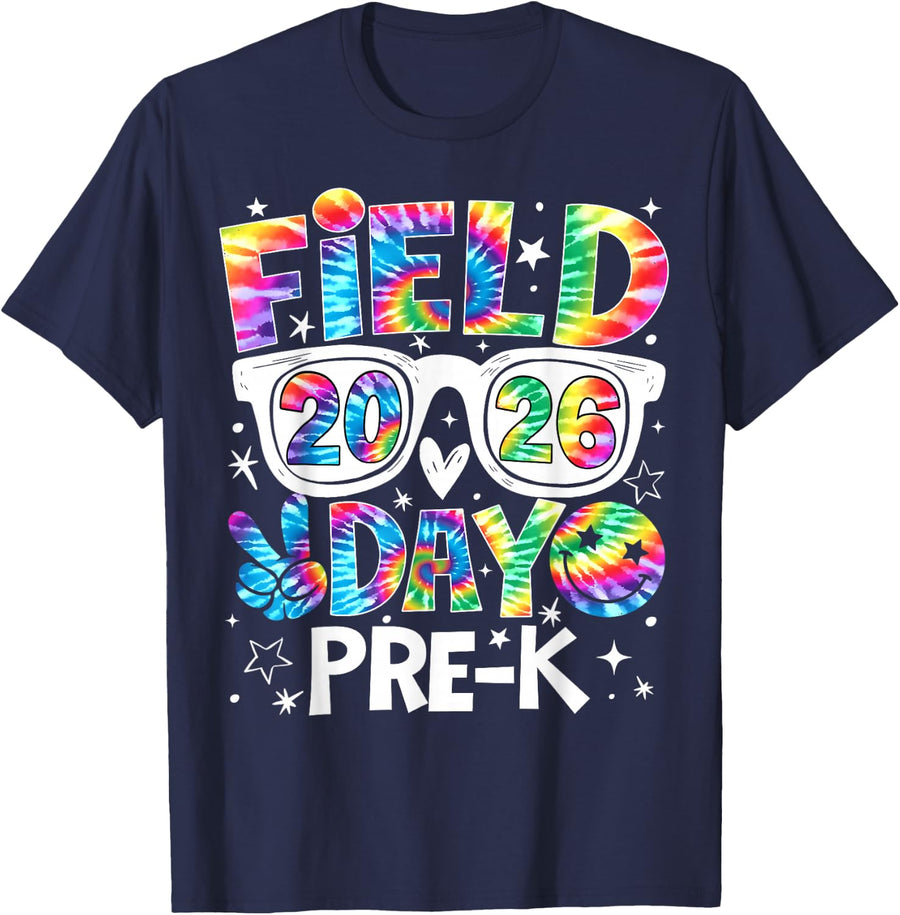 Field Day 2026 Pre-K Tie Dye T-Shirt Tees for Teachers Kids Students - Navy Blue