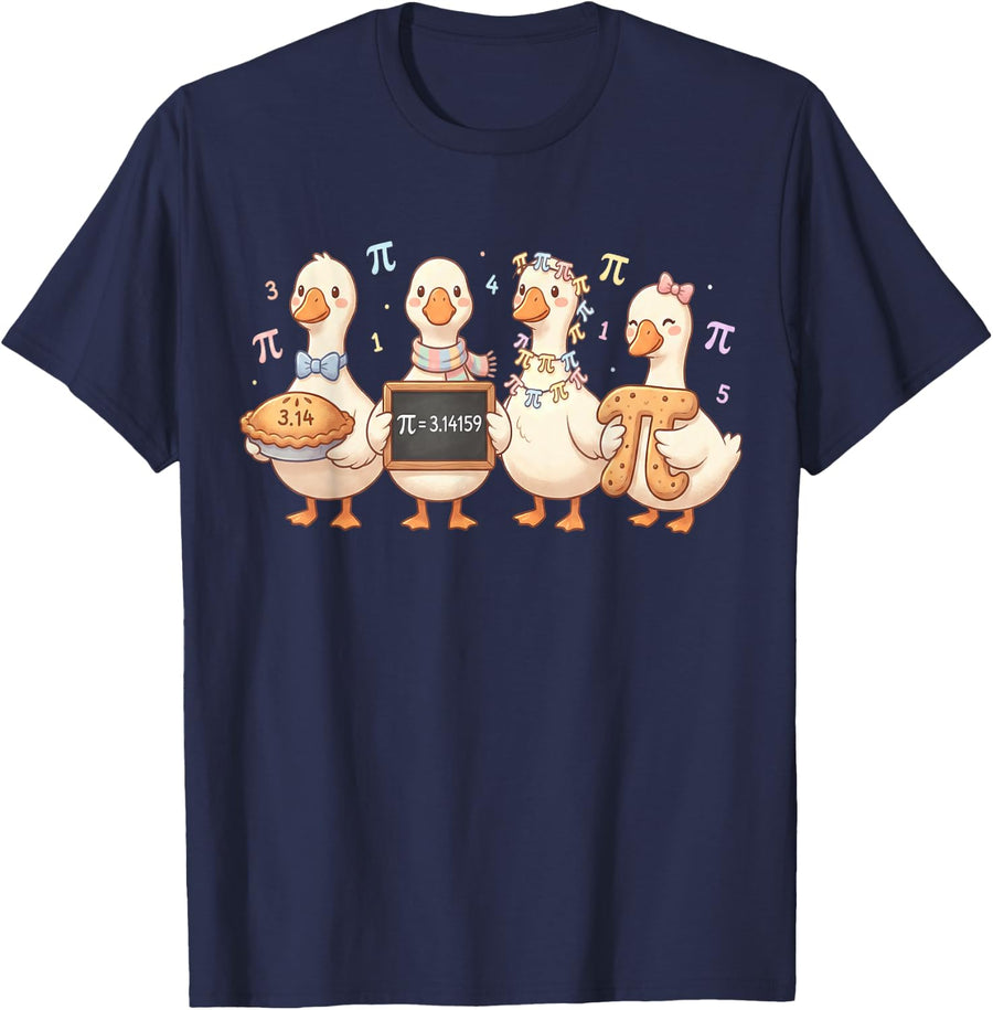 Girls Pi Shirt Women Goose Math Teacher Pi Day T-Shirt - Navy Blue