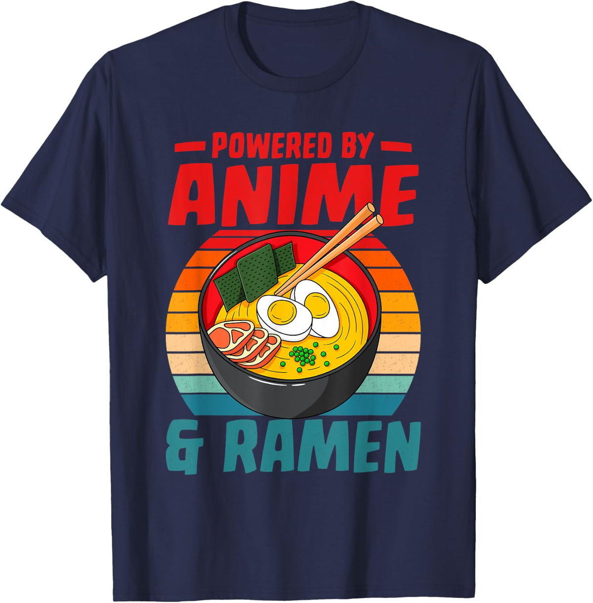 Powered By Anime & Ramen Love Noodles Men Women Kids T-Shirt - Navy Blue