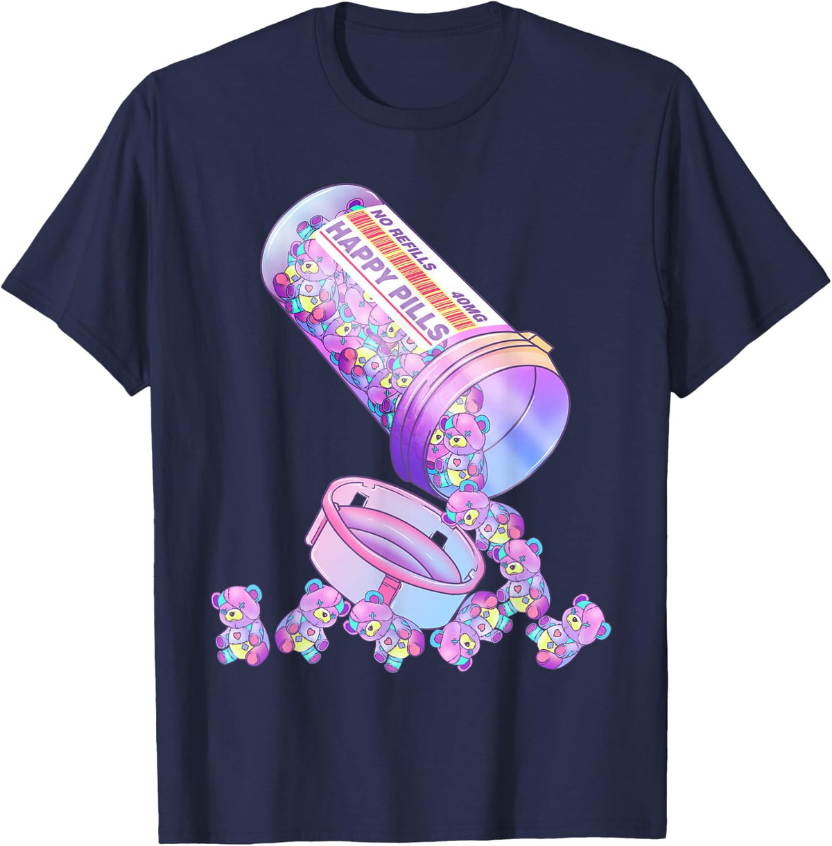 Happy Pills Pastel Goth Kawaii Yami Teddy Bear Otaku Women T-Shirt - Navy Blue