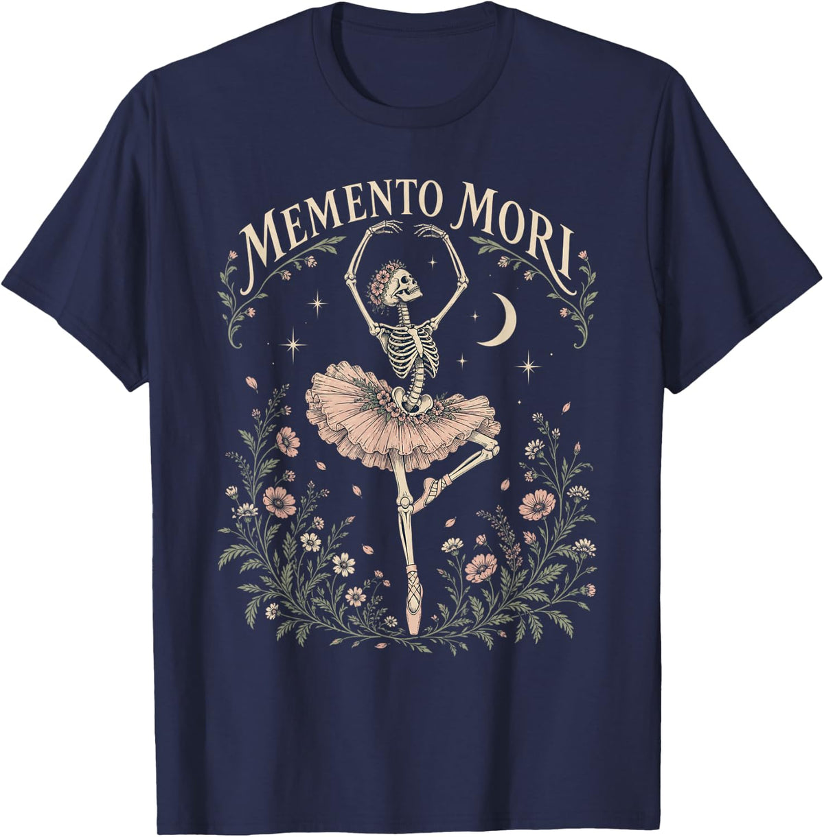 Memento Mori Skeleton Ballerina Gothic Ballet T-Shirt - Navy Blue