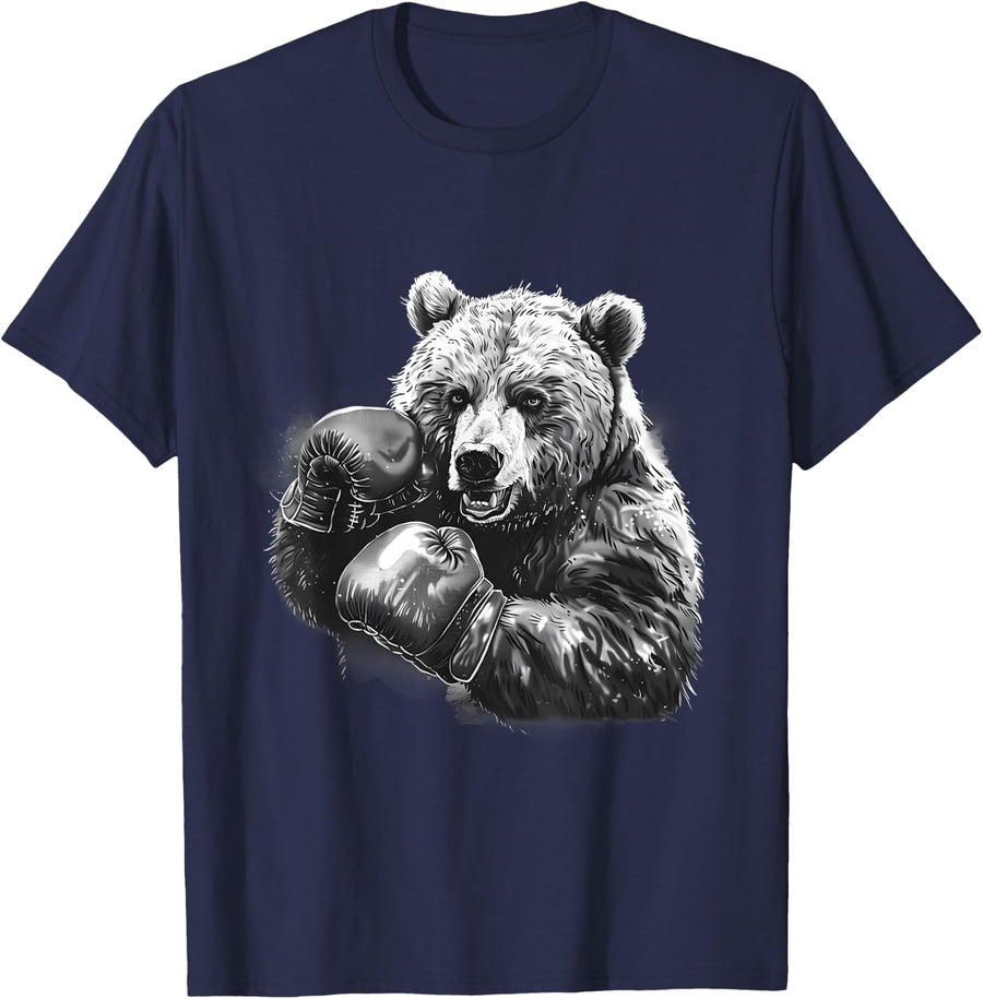 Boxing Bear With Boxing Gloves Kickboxing Funny Boxer T-Shirt - Navy Blue