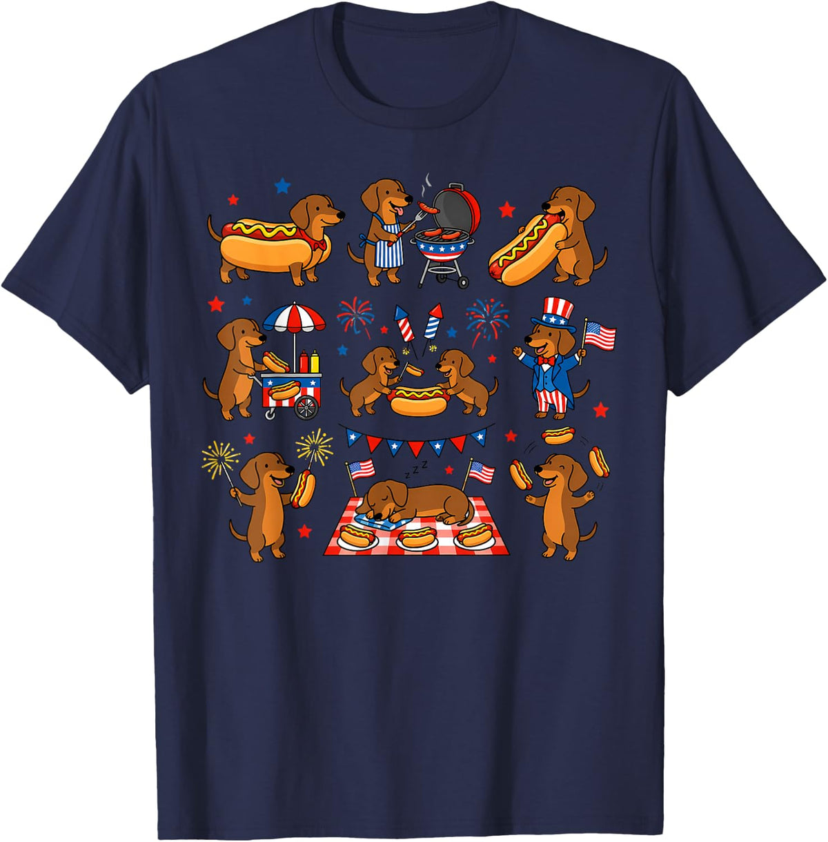 Dachshund 4th of July Shirt Patriotic Weiner Dog Tees Fourth of July T-Shirt - Navy Blue