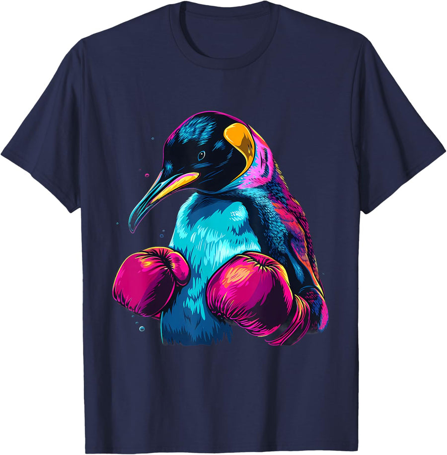 Boxing Penguin with Boxing Gloves Kickboxing Funny Boxer T-Shirt - Navy Blue