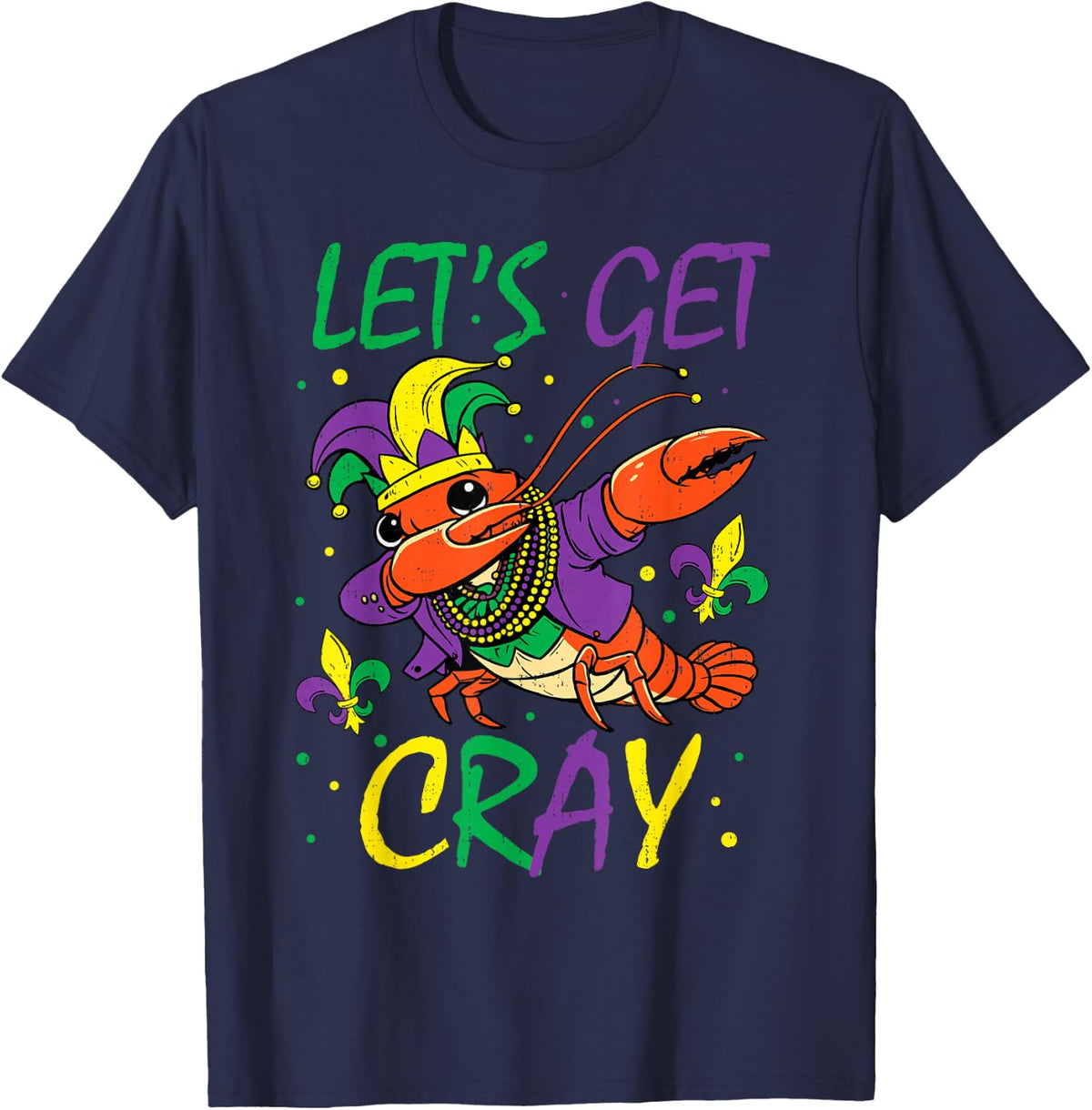 Cray Mardi Gras Carnival Crayfish Jester Beads Men Women Kid T-Shirt - Navy Blue