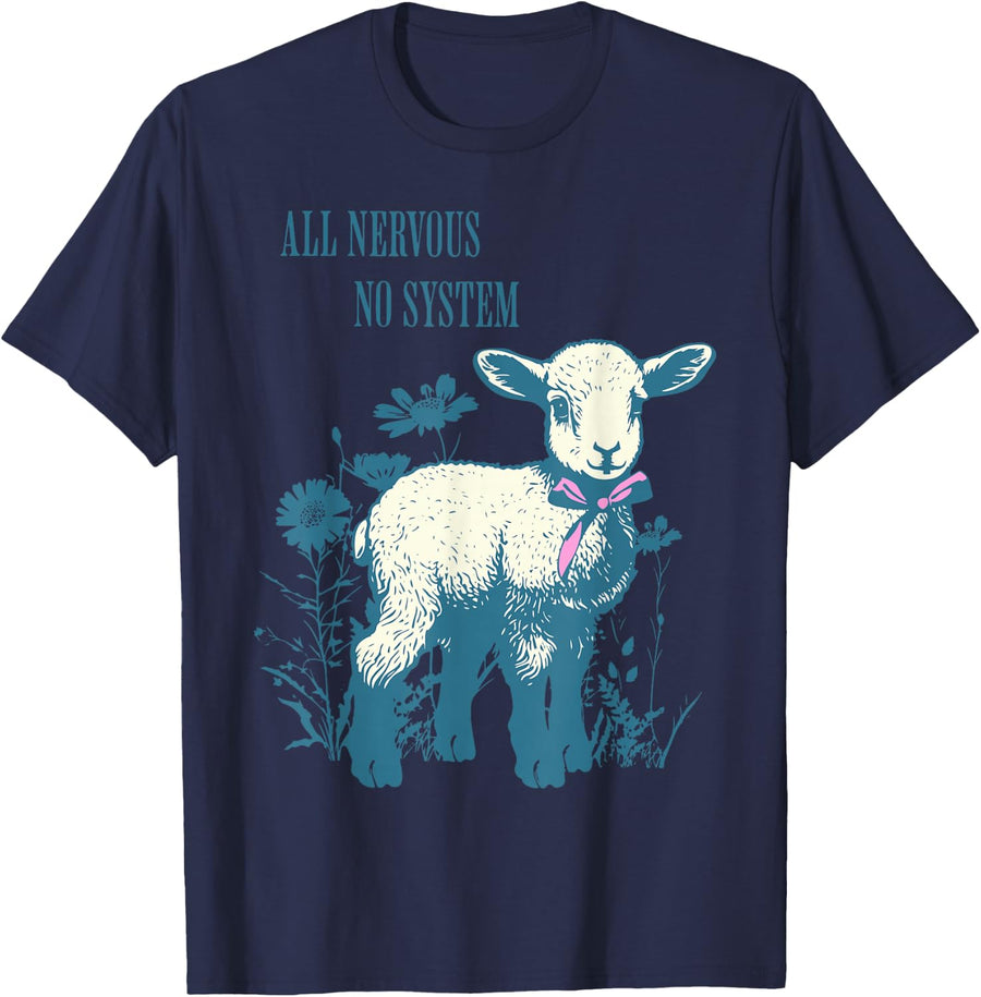 Sheep Meme All Nervous No System ADHD Mental Health T-Shirt - Navy Blue