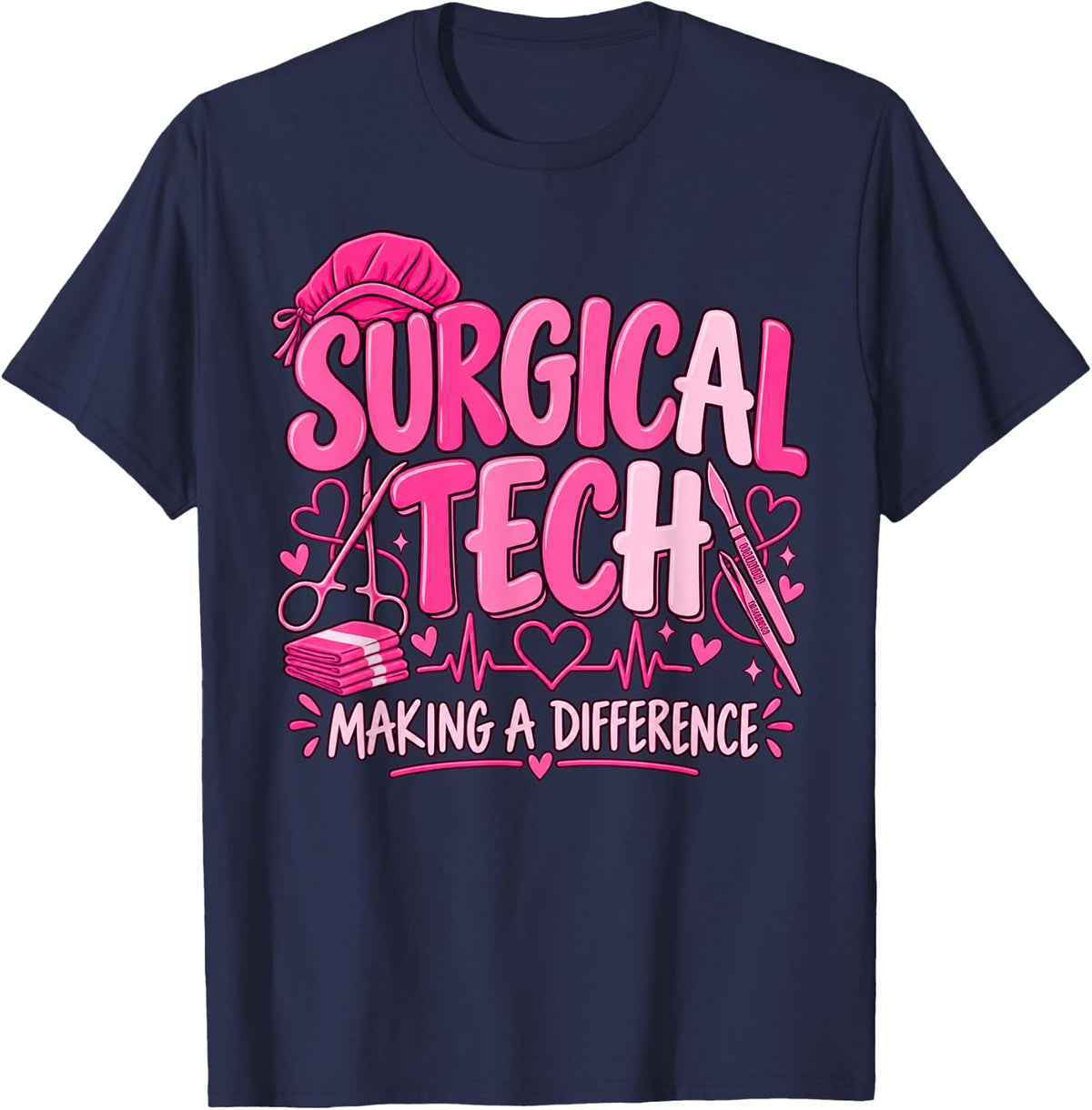 Surgical Tech Week Scrub Tech Breast Cancer Surgery OR Team T-Shirt - Navy Blue