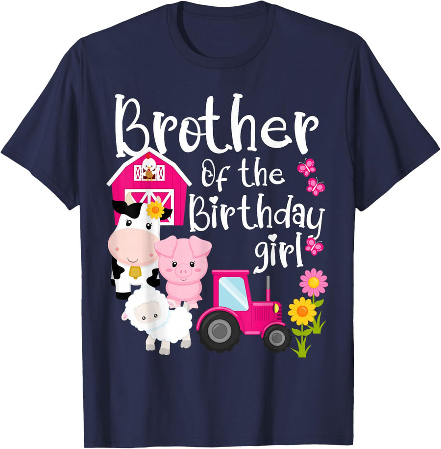 Farm Animals Brother Of The Birthday Girl Party Barnyard T-Shirt - Navy Blue